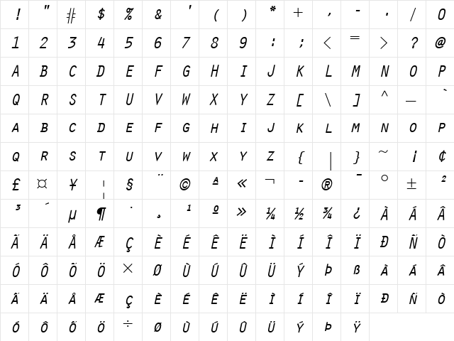 Orator LT Italic font glyphpreview