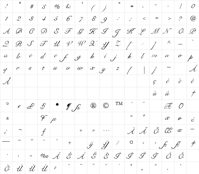 Snell Roundhand Regular font glyphpreview