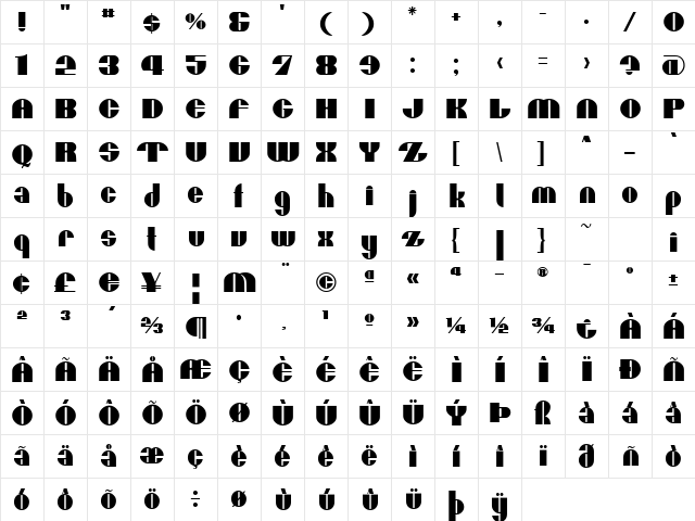 Moxie T font glyphpreview