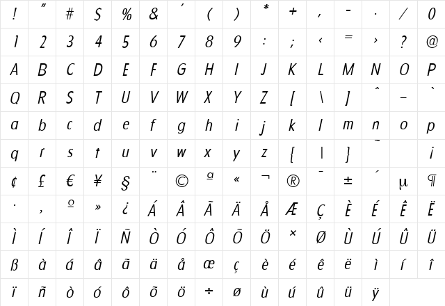 FloridaSerial-Light Italic font glyphpreview