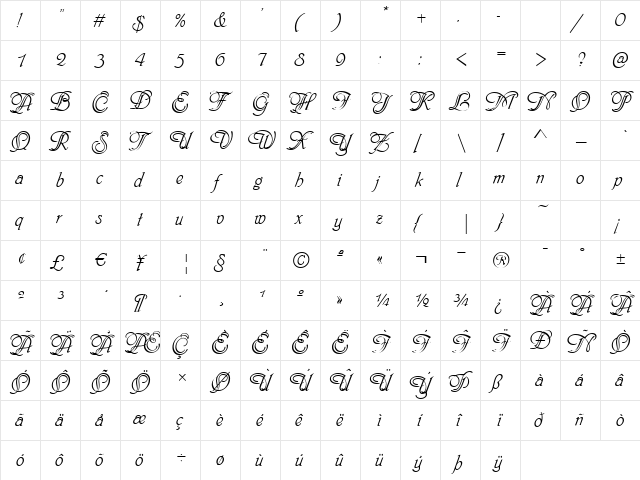 Script-P720-Swashes Regular font glyphpreview