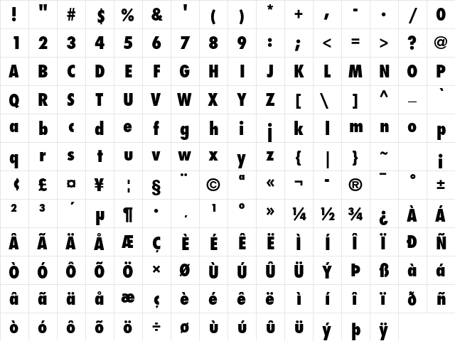 Futura Std Extra Bold Condensed font glyphpreview