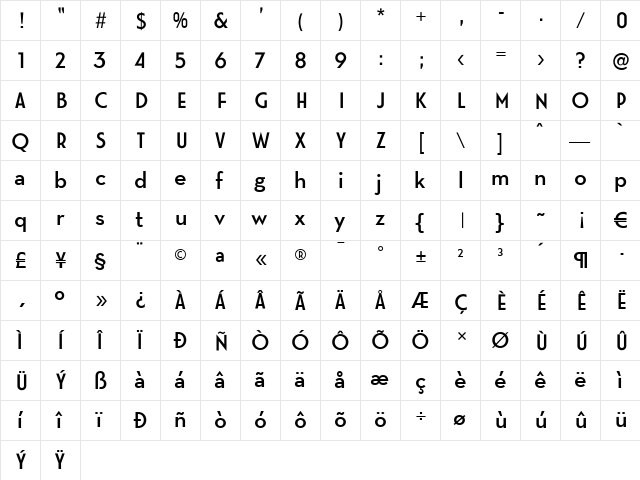 Modern M Regular font glyphpreview