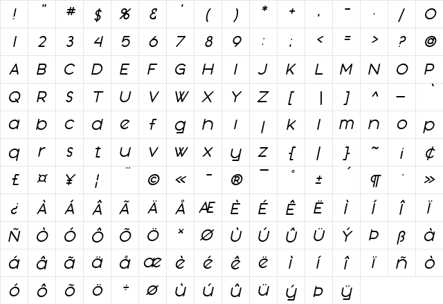 SF Orson Casual Medium Oblique font glyphpreview
