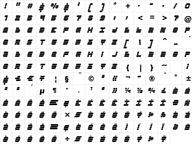 Breakbeat BTN Oblique font glyphpreview