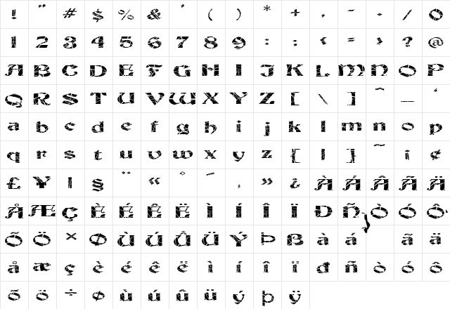 FZ JAZZY 19 CRACKED EX Normal font glyphpreview