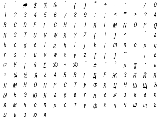 NewsCondensed Oblique font glyphpreview