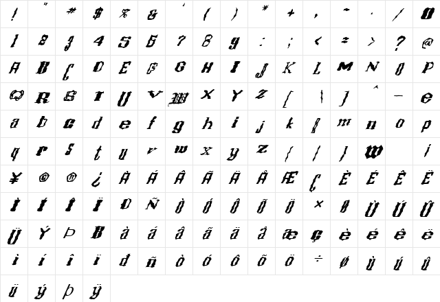 FZ WACKY 16 ITALIC Normal font glyphpreview