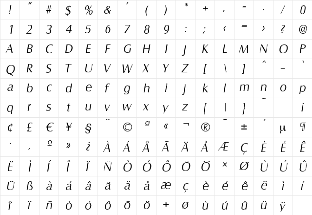 SalzburgSerial-Light Italic font glyphpreview