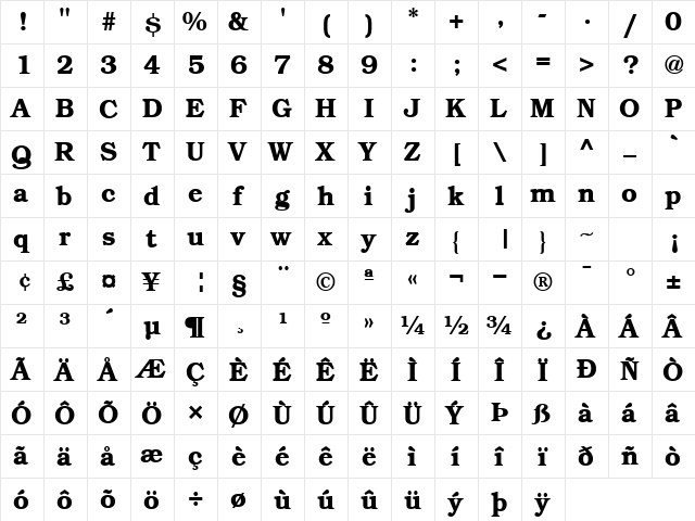 Bookwoman DemiSH font glyphpreview
