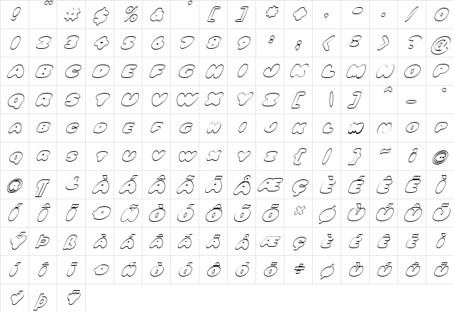 FZ JAZZY 59 HOLLOW ITALIC Normal font glyphpreview