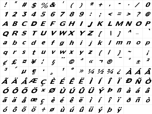 FZ BASIC 55 ITALIC Normal font glyphpreview