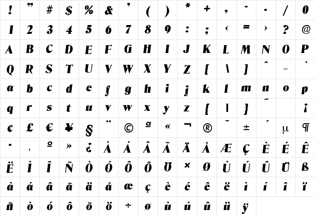 DenverSerial-Black Italic font glyphpreview