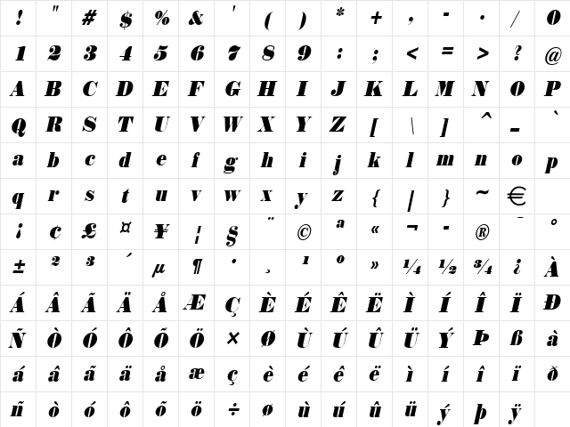 NorwayCondensed Italic font glyphpreview