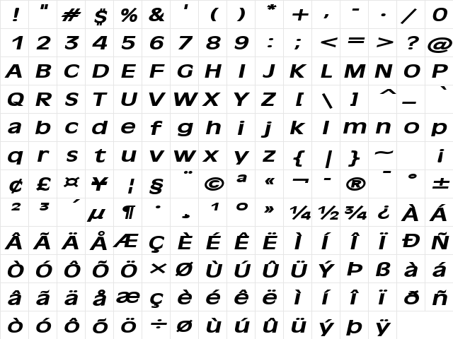 Antiqua 101 Extended BoldItalic font glyphpreview