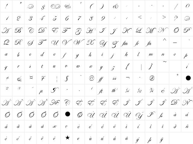 Esenin script Two Regular font glyphpreview