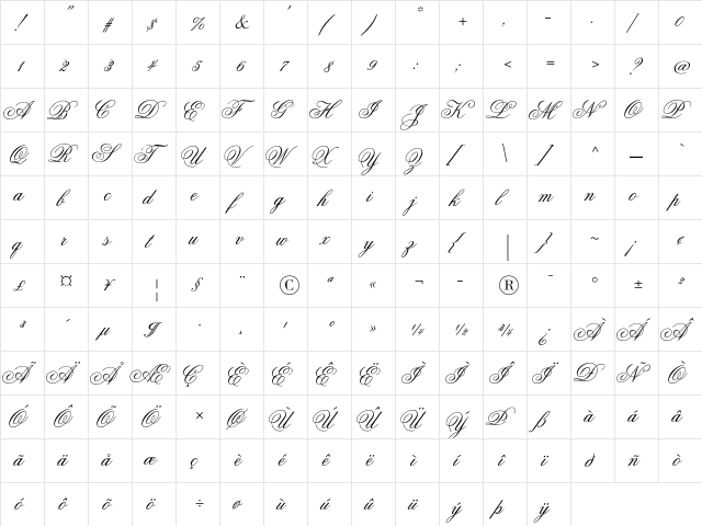 Flemish ScriptII Std Regular font glyphpreview