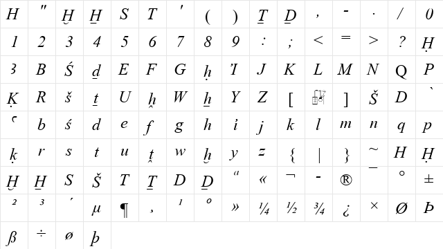 Transliteration Italic font glyphpreview