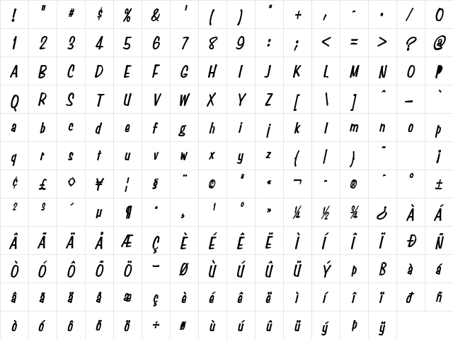 Simpson Condensed Heavy Italic font glyphpreview