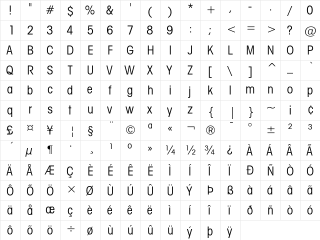 ITC Avant Garde Gothic Book Condensed font glyphpreview