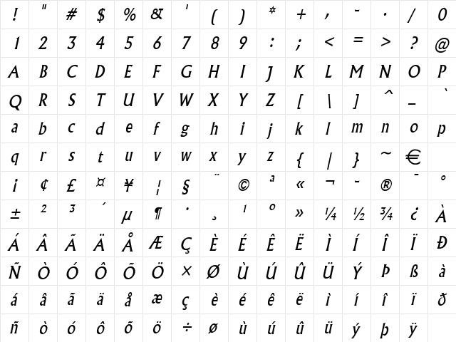 FlairCondensed Italic font glyphpreview