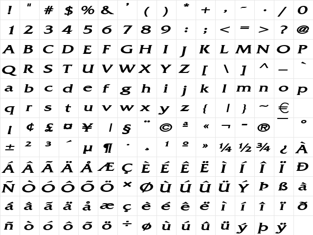 FrancoExtended BoldItalic font glyphpreview