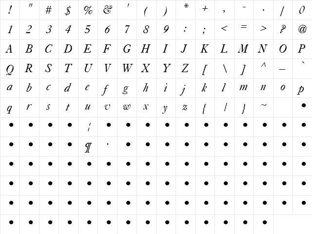 QTCaslan Italic font glyphpreview
