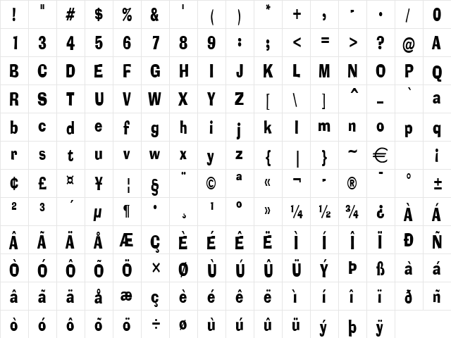AlorCondensed Normal font glyphpreview