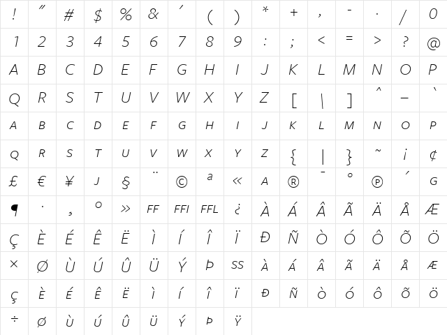 FreightSans LightItalicSC font glyphpreview