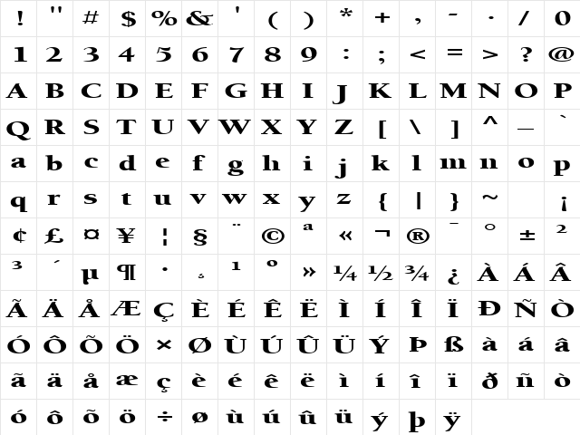 FZ ROMAN 24 EX Normal font glyphpreview