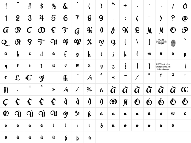 Scarlet Ribbons Regular font glyphpreview