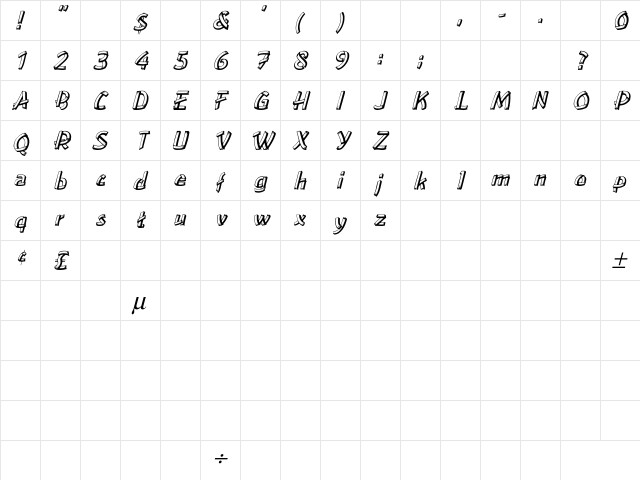 LowEa Italic Italic font glyphpreview