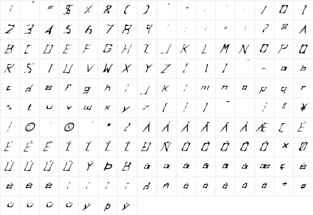 FZ WARPED 34 ITALIC Normal font glyphpreview