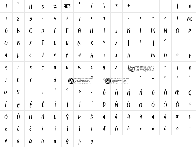 Sugar & Spice HandSans Regular font glyphpreview