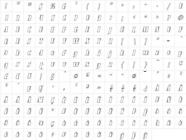 Avondale Outline Italic font glyphpreview