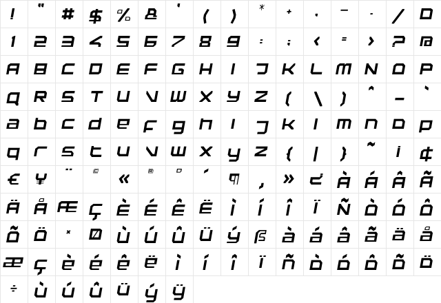 Rebirth Regular font glyphpreview