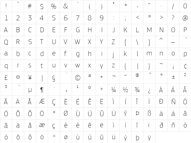 PF Square Sans Pro Thin font glyphpreview