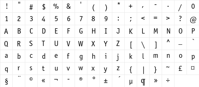 OfficinaSansBookC Regular font glyphpreview