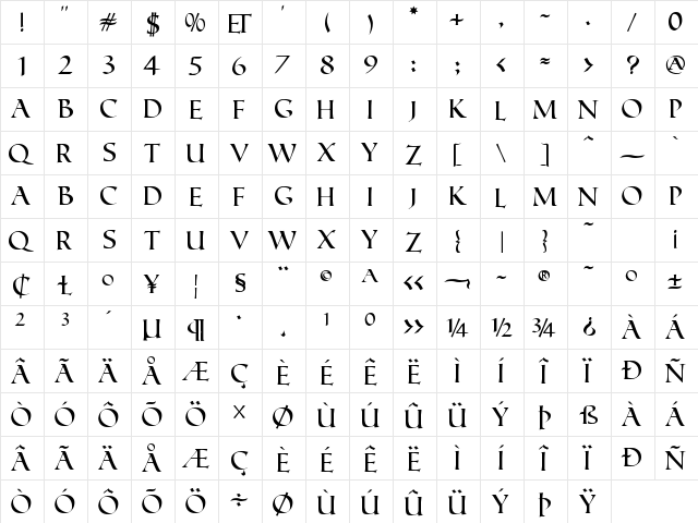 Roman Caps Regular font glyphpreview