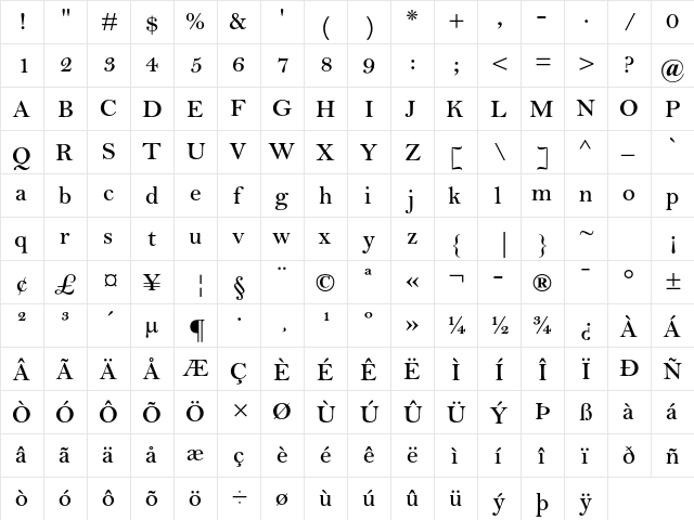 Bell MT Std Semibold font glyphpreview
