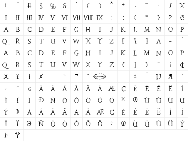 SPQR Regular font glyphpreview