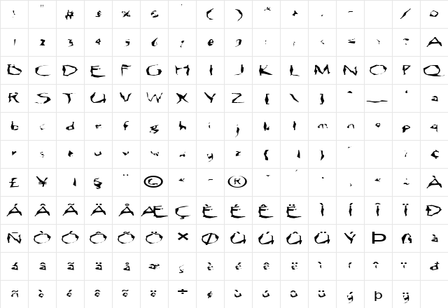 FZ WACKY 12 EX Normal font glyphpreview